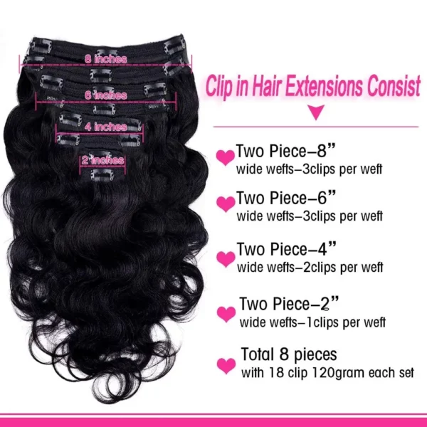 Clip in Body Wave Hair Extensions 100% Unprocessed Virgin Human Hair - Image 9