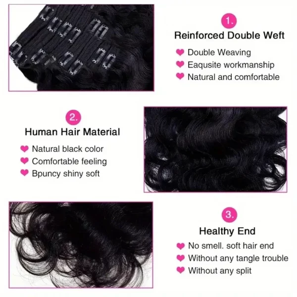 Clip in Body Wave Hair Extensions 100% Unprocessed Virgin Human Hair - Image 2