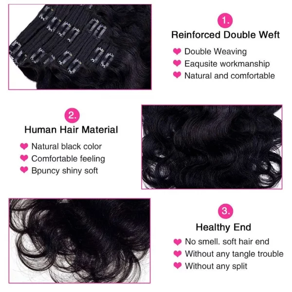 Clip in Body Wave Hair Extensions 100% Unprocessed Virgin Human Hair - Image 7