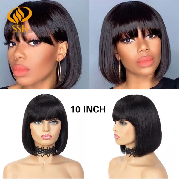 Glueless Wig With Bangs Balayage Highlight Ombre - Image 18