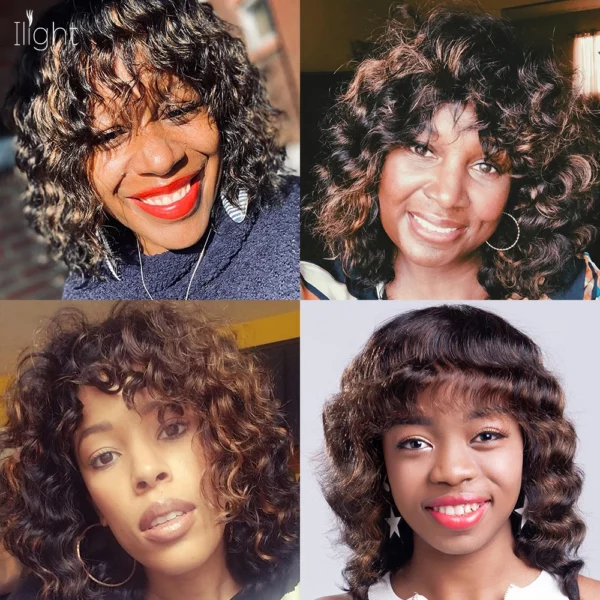 Short Bob Wigs with Bangs Body Wave Brazilian Curly Wig - Image 3