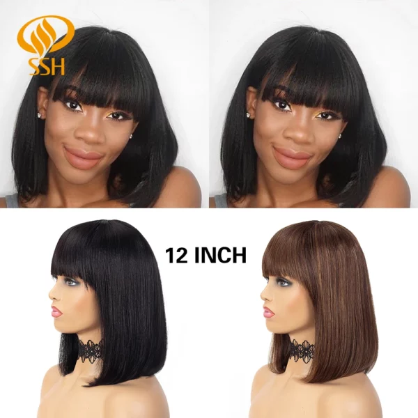 Glueless Wig With Bangs Balayage Highlight Ombre - Image 19