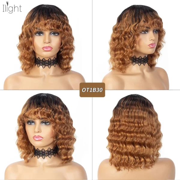 Short Bob Wigs with Bangs Body Wave Brazilian Curly Wig - Image 5