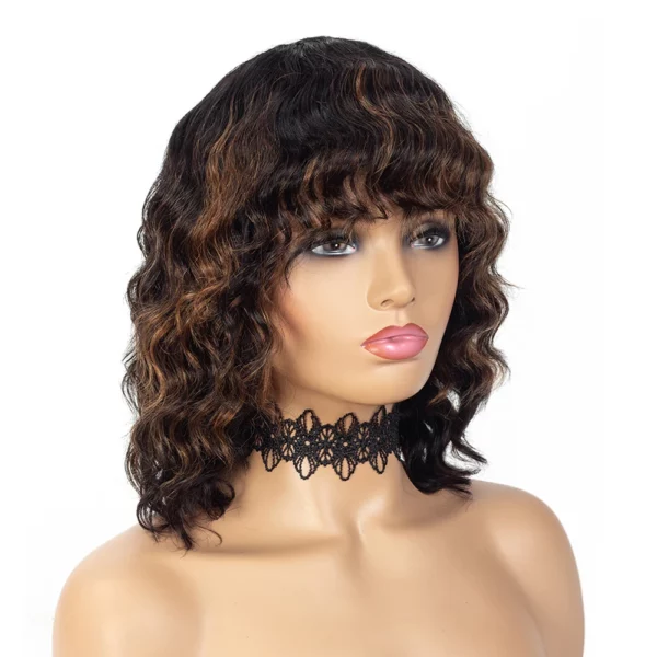 Short Bob Wigs with Bangs Body Wave Brazilian Curly Wig - Image 9