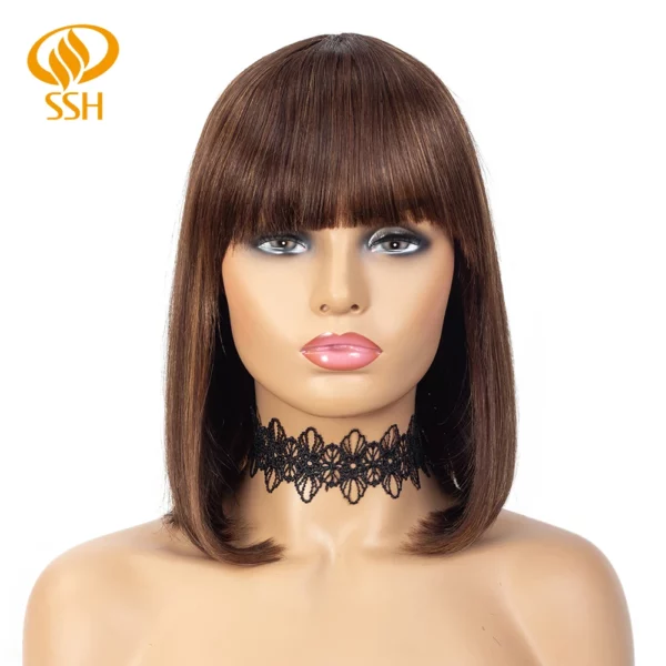 Glueless Wig With Bangs Balayage Highlight Ombre - Image 21