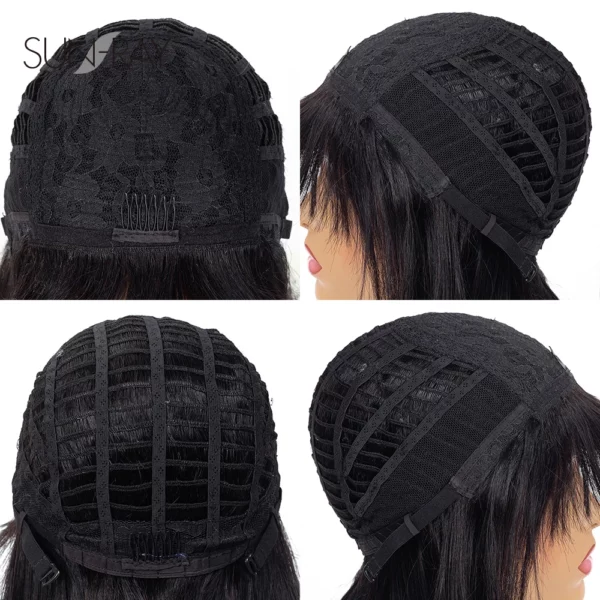 Short Straight Bob with Bang Wigs Highlight No Lace - Image 14