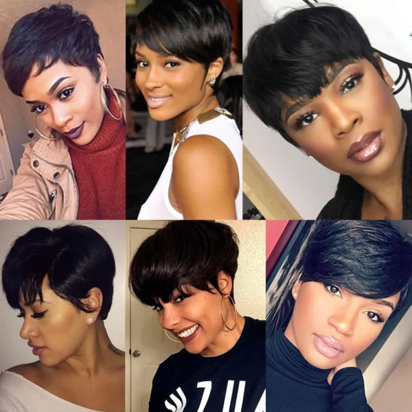 Short Straight Pixie Remy Brazilian Highlight Glueless Wigs - Image 11