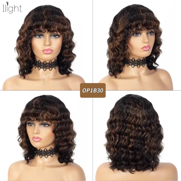 Short Bob Wigs with Bangs Body Wave Brazilian Curly Wig - Image 12