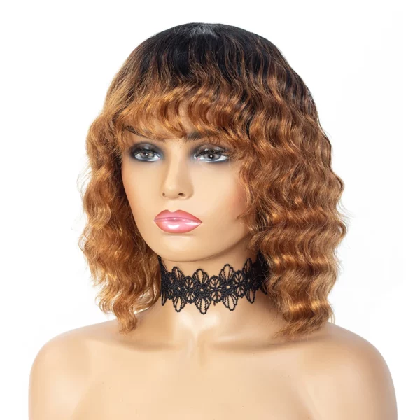 Short Bob Wigs with Bangs Body Wave Brazilian Curly Wig - Image 8