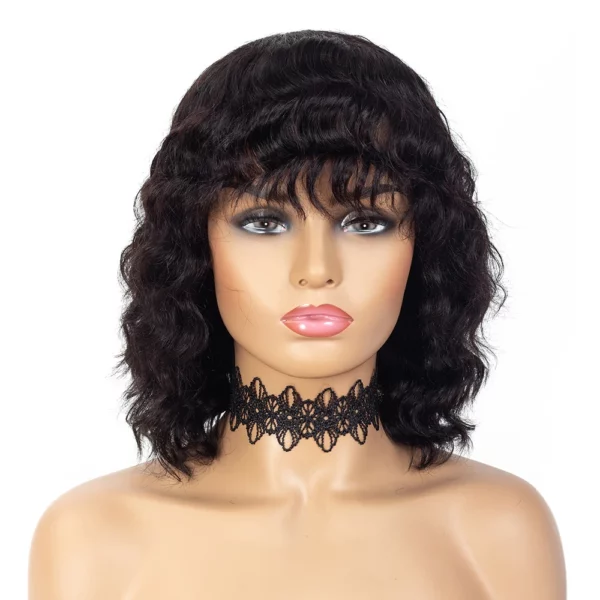 Short Bob Wigs with Bangs Body Wave Brazilian Curly Wig - Image 7