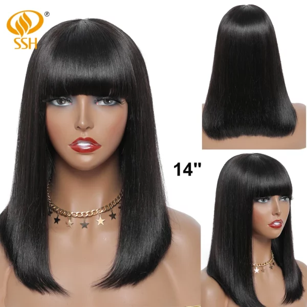 Glueless Wig With Bangs Balayage Highlight Ombre - Image 27