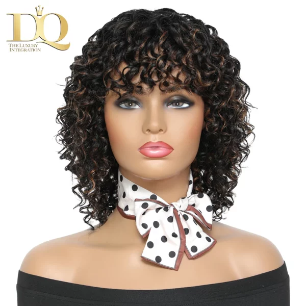 Deep Curly Wig With Bangs Glueless Brazilian Remy - Image 9