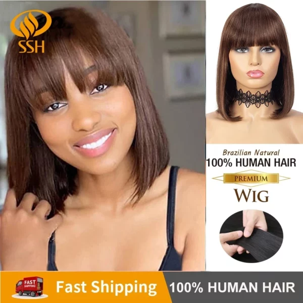 Glueless Wig With Bangs Balayage Highlight Ombre