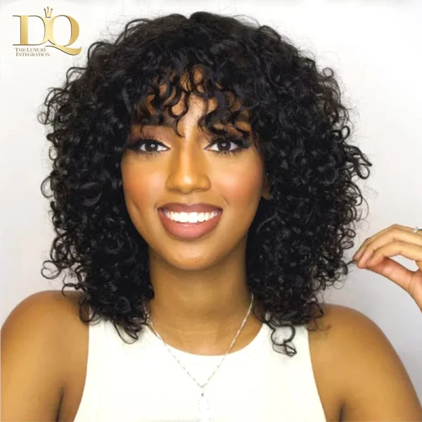 Deep Curly Wig With Bangs Glueless Brazilian Remy - Image 2