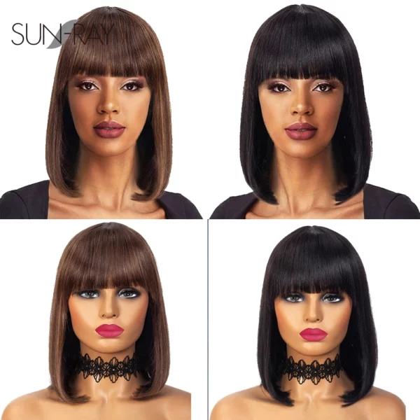 Short Straight Bob with Bang Wigs Highlight No Lace - Image 5