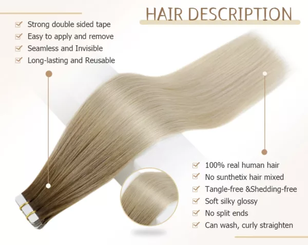 Blonde Tape in Human Hair Extensions - Image 23