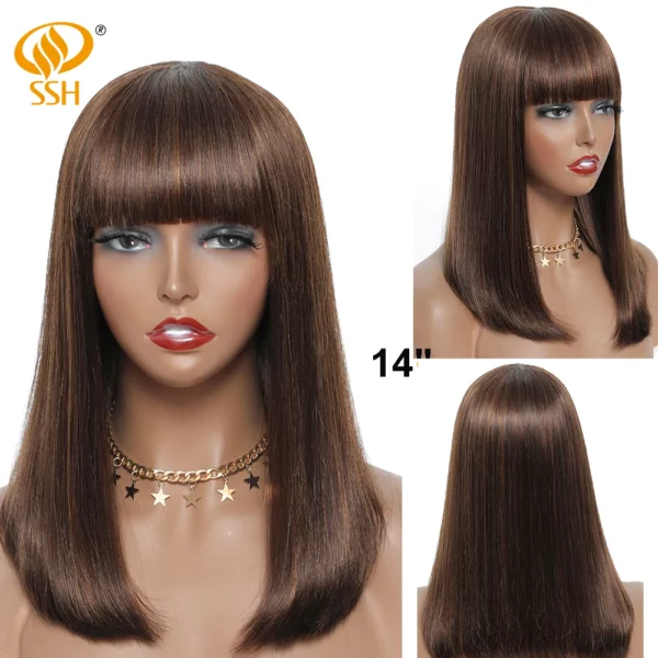 Glueless Wig With Bangs Balayage Highlight Ombre - Image 28