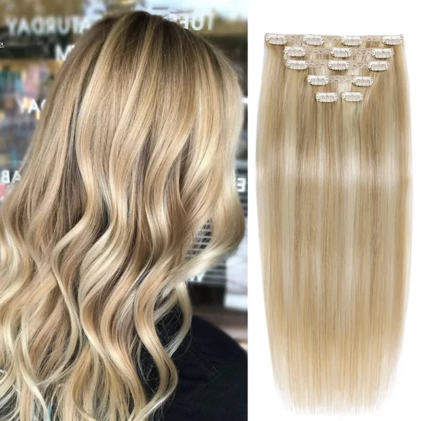 Blonde Clip in Human Hair Extensions - Image 13