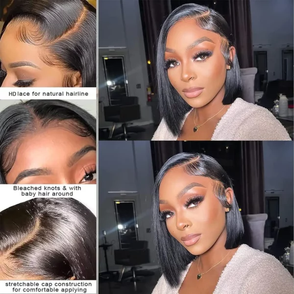 Glueless Short Bob Wig Lace Front Glueless Straight Lace Closure - Image 2