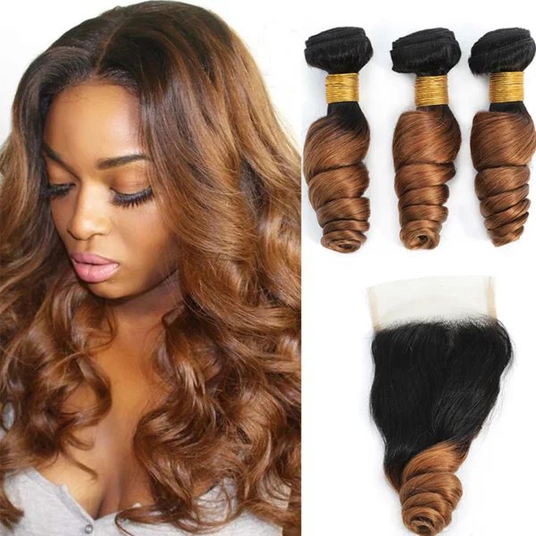 Malaysian Ombre Lace Closure Weaves Bundles - Image 12