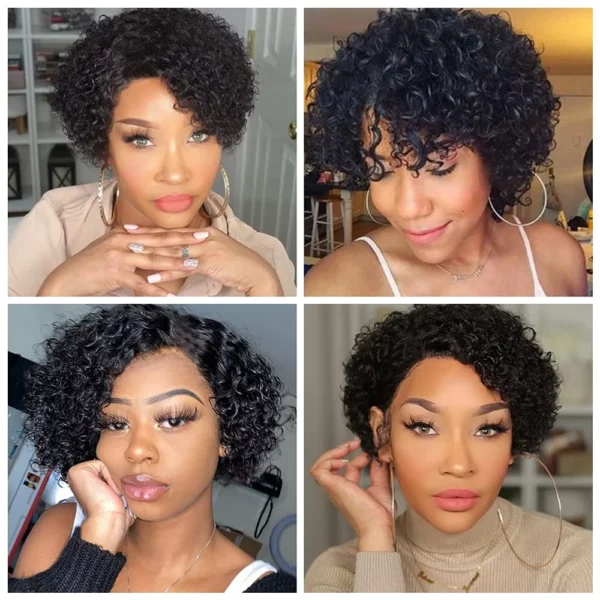 Short Kinky Curly Afro Short Pixie Cut No Lace Front Brazilian Remy Wigs - Image 3