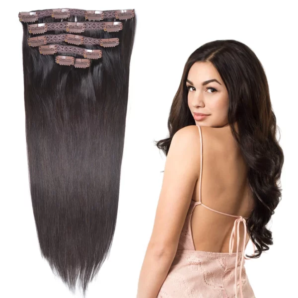 Clip in Hair Extensions Straight Hairpiece Full Head European - Image 12