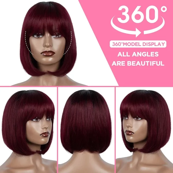Short Straight Bob with Bang Wigs Highlight No Lace - Image 13