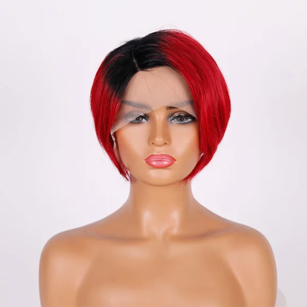 Short Pixie Cut Lace Wig Side Part Bob Peruvian Straight - Image 14