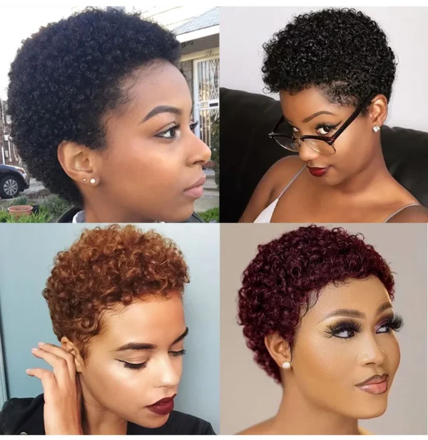 Short Curly Pixie Cut Brazilian Glueless Afro Kinky - Image 3