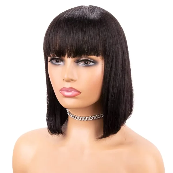 Bob Wigs with Bangs Short Straight Brazilian Remy No Lace Front Glueless - Image 5