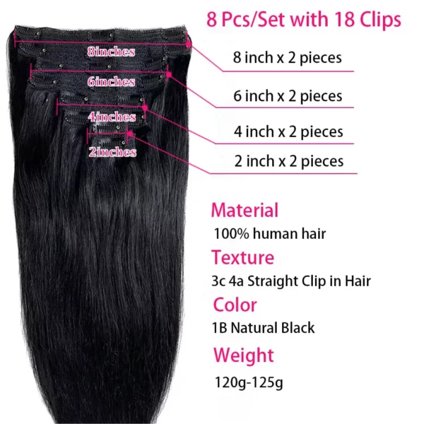 Clip In Hair Extensions Brazilian Remy Straight Hair - Image 2