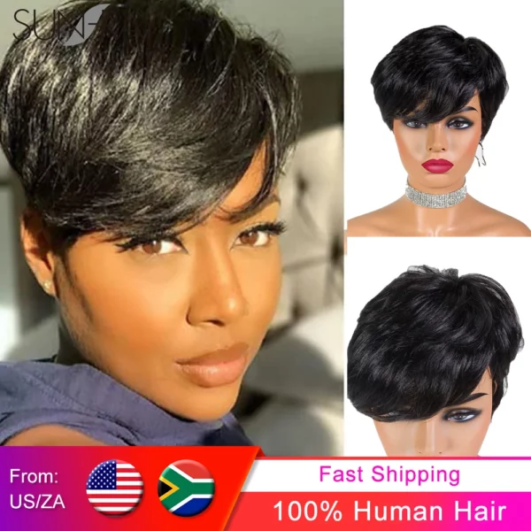 Short Straight Pixie Remy Brazilian Highlight Glueless Wigs