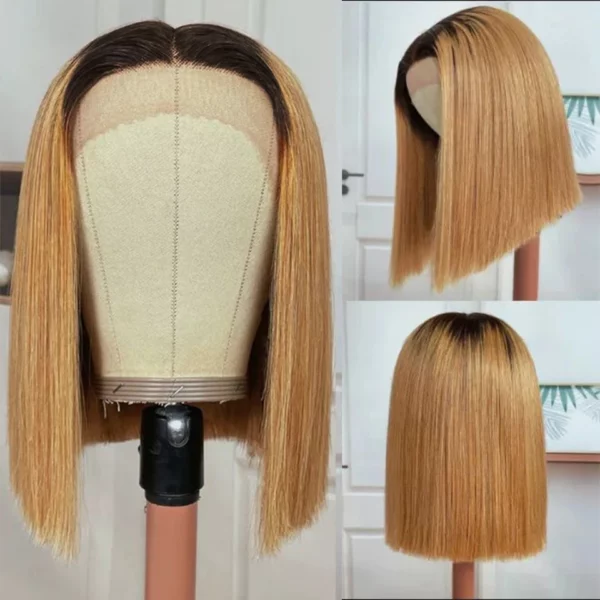 Highlight Straight Short Bob Transparent Lace Frontal Ombre Highlight Wig - Image 10