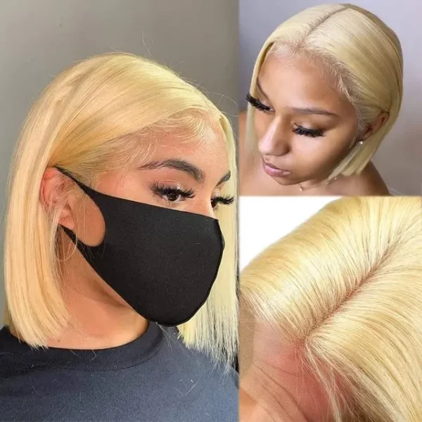 Highlight Straight Short Bob Transparent Lace Frontal Ombre Highlight Wig - Image 9