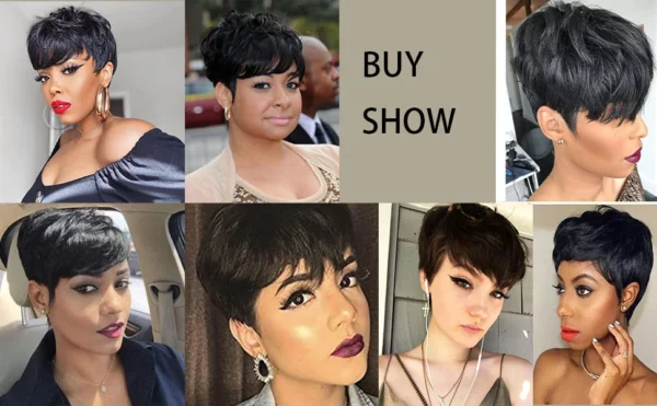 Brazilian Pixie Wigs With Bangs Cheap Glueless Wig - Image 12