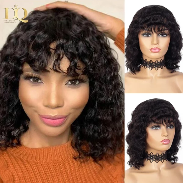 Curly Highlight Brazilian Hair Wig With Bangs Remy - Image 2