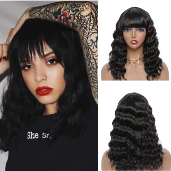 Brazilian Body Wave Wigs With Bangs - Image 2