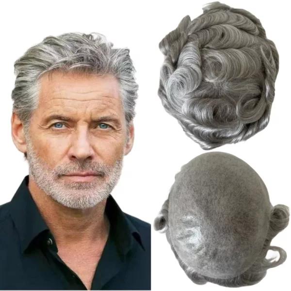 Mens Toupee White Human Hair for Old Men