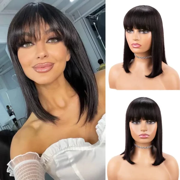 Short Straight Bob with Bang Wigs Highlight No Lace - Image 8