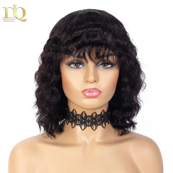 Curly Highlight Brazilian Hair Wig With Bangs Remy - Image 10