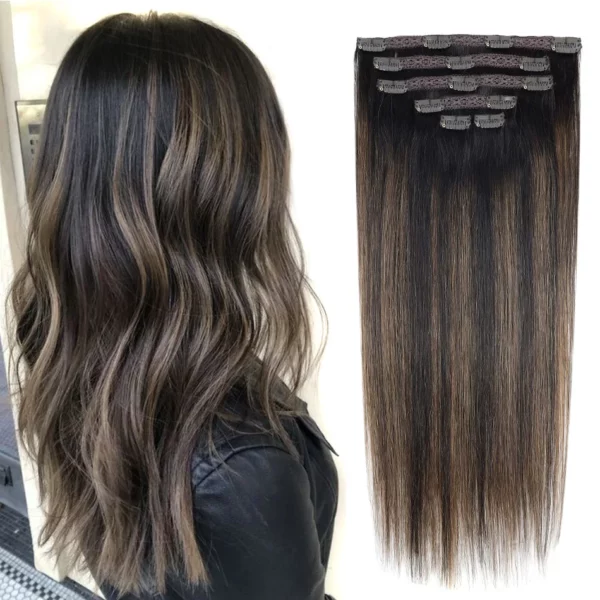 Clip in Hair Extensions Straight Hairpiece Full Head European - Image 13