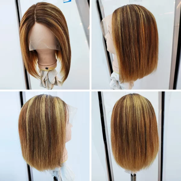 Highlight Straight Short Bob Transparent Lace Frontal Ombre Highlight Wig - Image 3