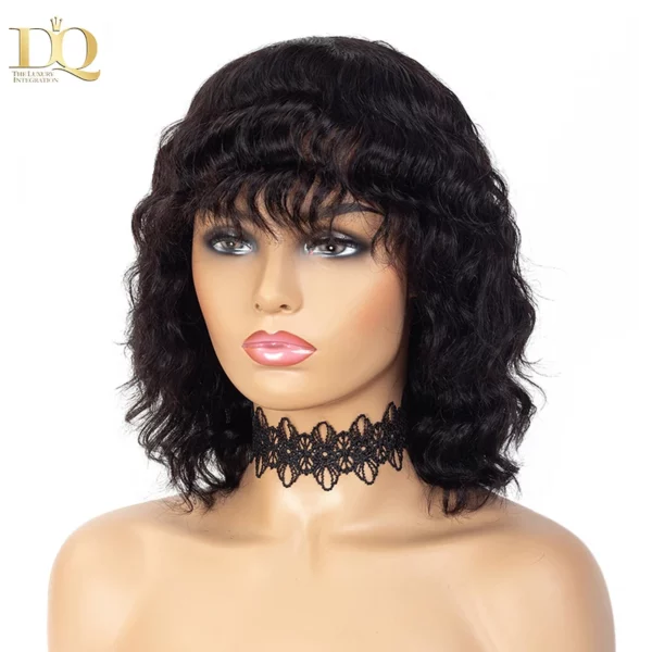 Curly Highlight Brazilian Hair Wig With Bangs Remy - Image 4