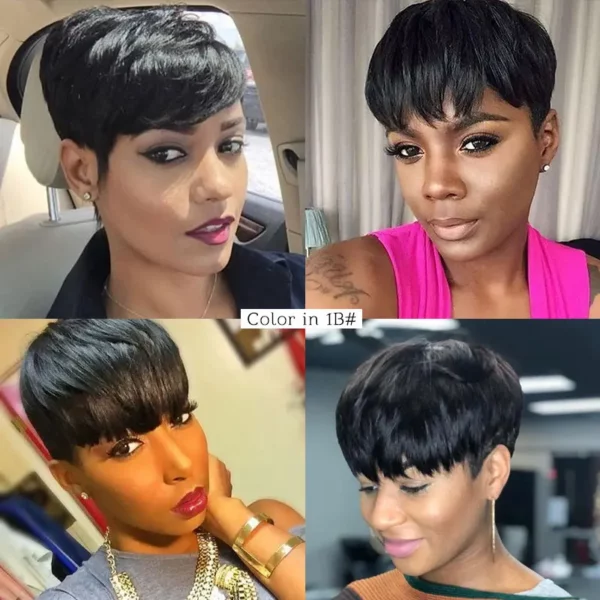 Short Straight Pixie Remy Brazilian Highlight Glueless Wigs - Image 2