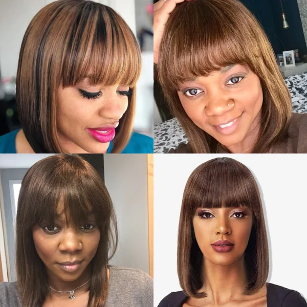 Glueless Wig With Bangs Balayage Highlight Ombre - Image 13