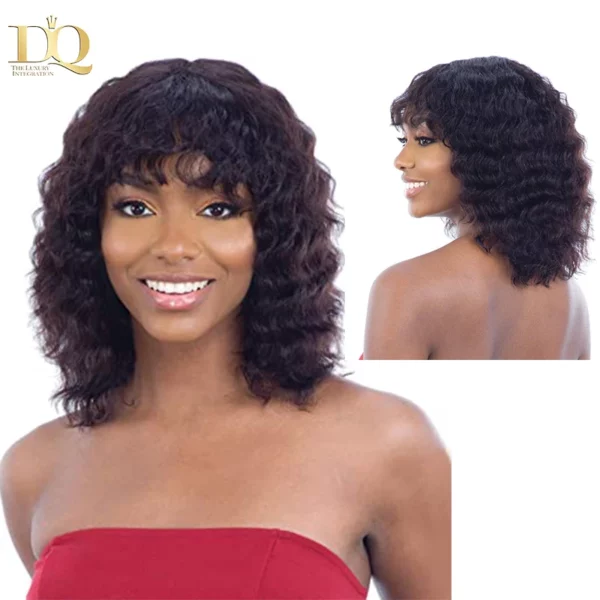 Curly Highlight Brazilian Hair Wig With Bangs Remy