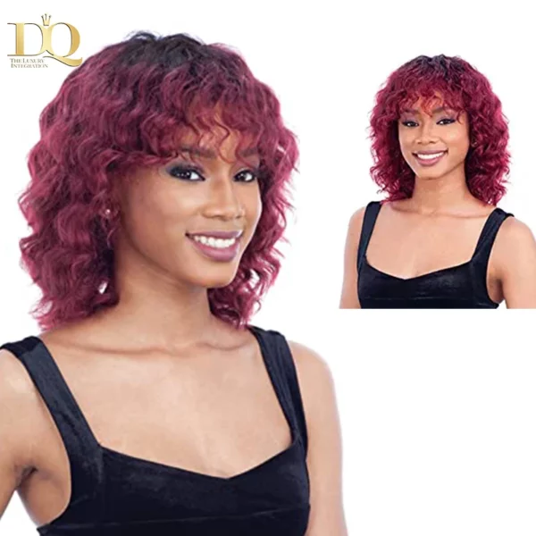 Curly Highlight Brazilian Hair Wig With Bangs Remy - Image 9