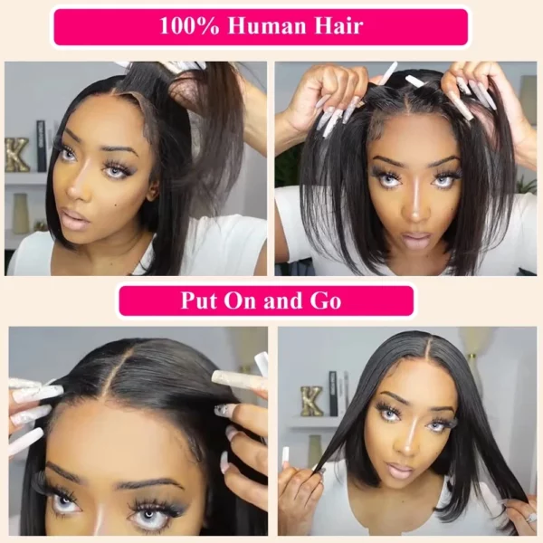 Glueless Short Bob Wig Lace Front Glueless Straight Lace Closure - Image 7