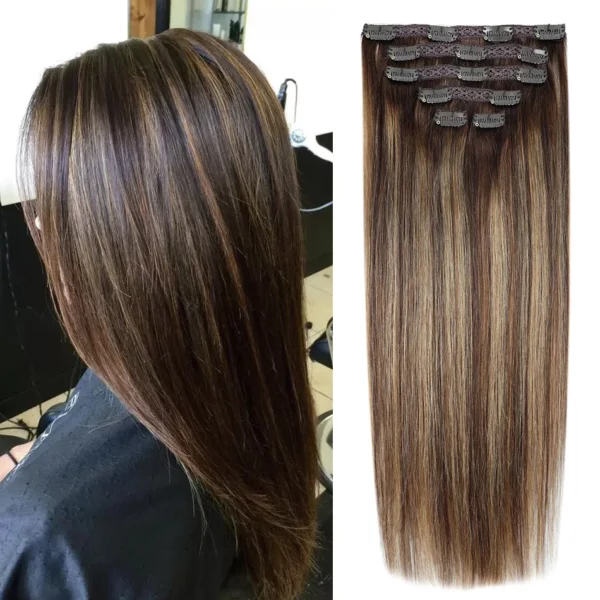 Clip in Hair Extensions Straight Remy Ombre - Image 7