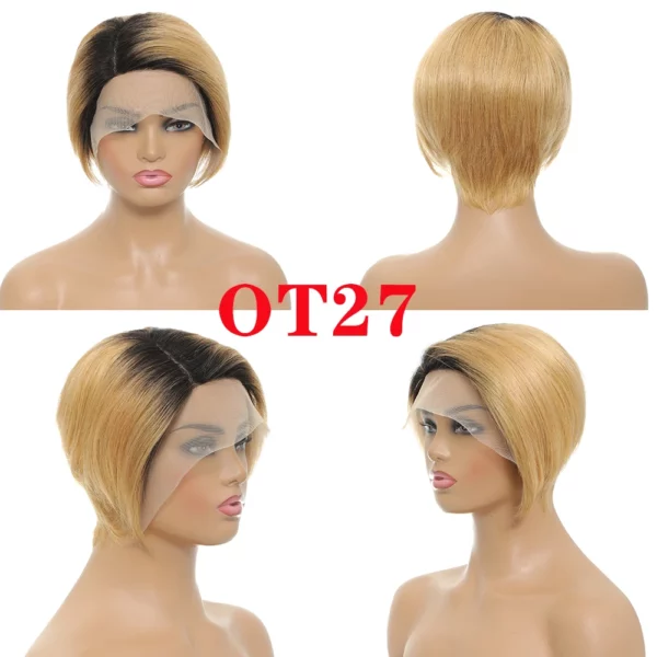 Short Pixie Cut Lace Wig Side Part Bob Peruvian Straight - Image 10